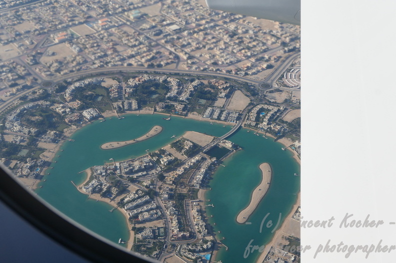 Abflug von Doha und Sicht auf die Stadt